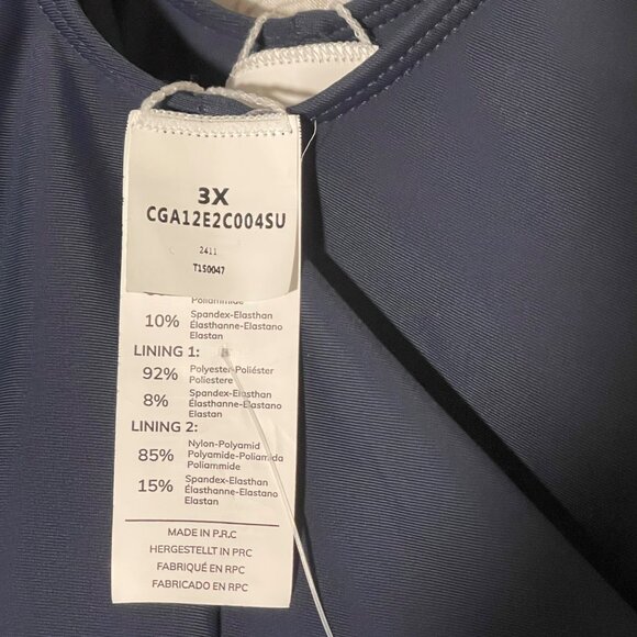 Cupshe Plus Size 3X One Piece Swimsuit Blue V-Neck Mesh Sheer Panel Tummy Contro - Picture 7 of 9